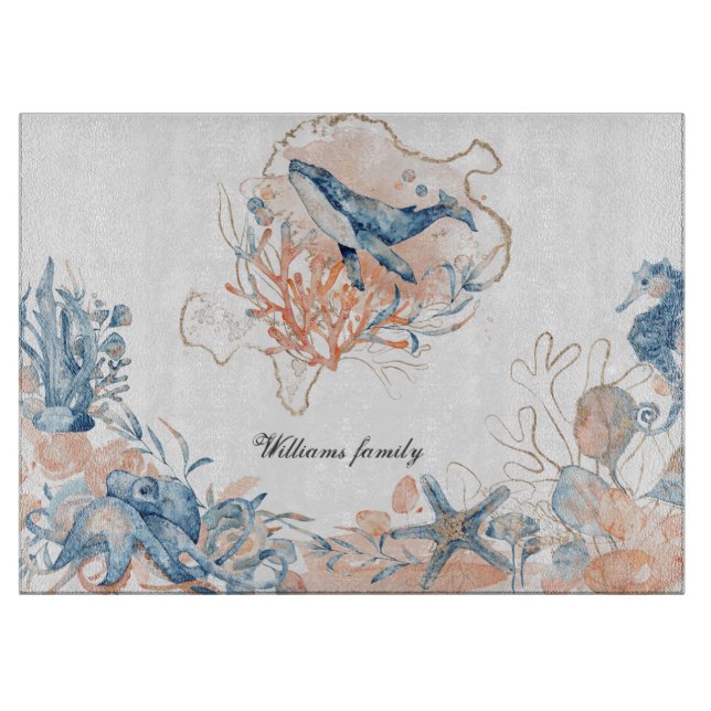 Planche À Découper monogramme de corail de la vie marine (Devant)