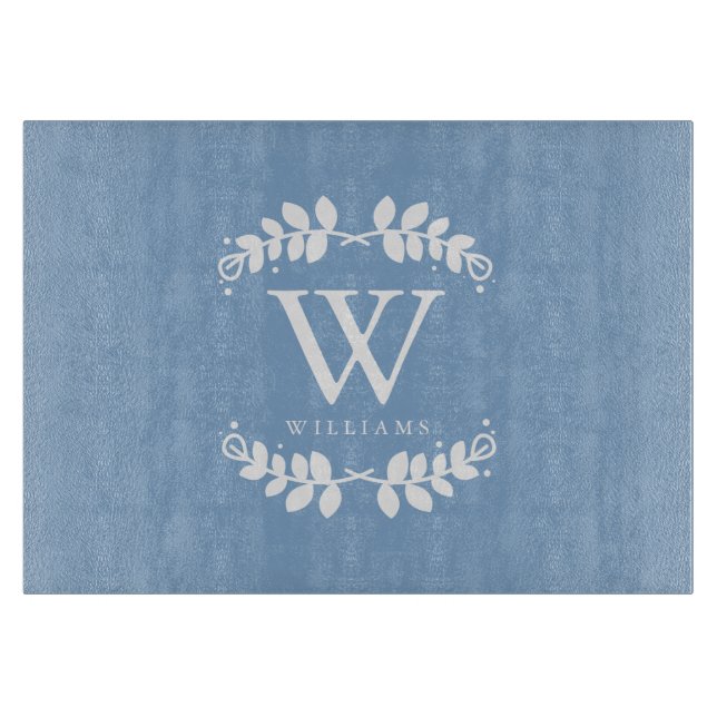 Planche À Découper Monogramme de famille bleu périphérique (Devant)