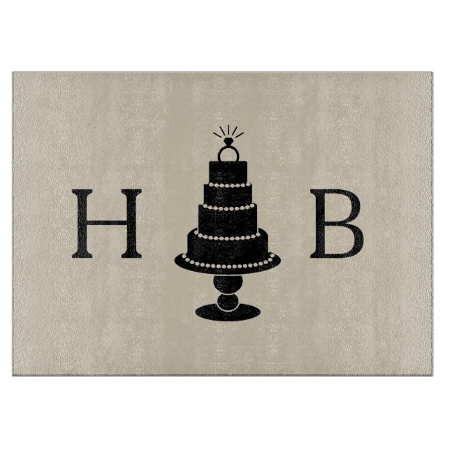 Planche À Découper Monogramme de gâteau de mariage (Devant)