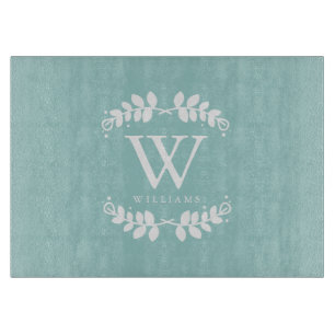 Planche À Découper Monogramme de la famille verte de menthe