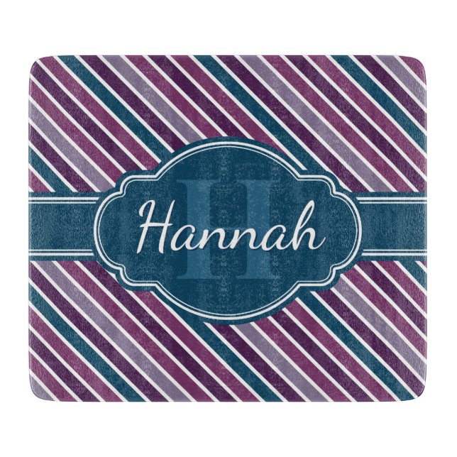 Planche À Découper Monogramme de Motif Turquoise Gras Violet (Devant)