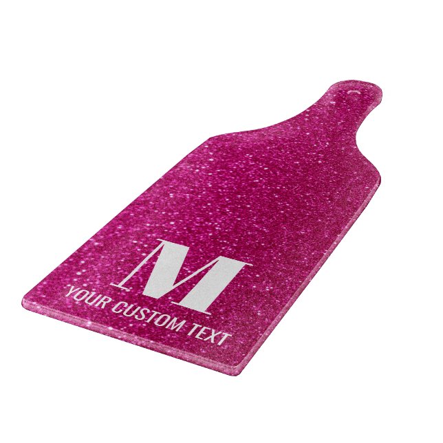 Planche À Découper Monogramme de nom de famille chic paillettes rose  (Coin)