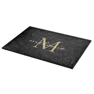 Planche À Découper Monogramme de script floral noir élégant or