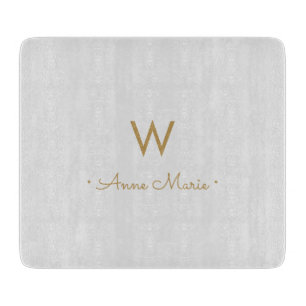 Planche À Découper Monogramme de script or gris clair moderne