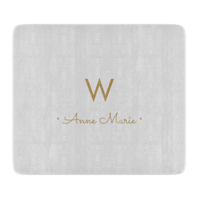 Planche À Découper Monogramme de script or gris clair moderne (Devant)