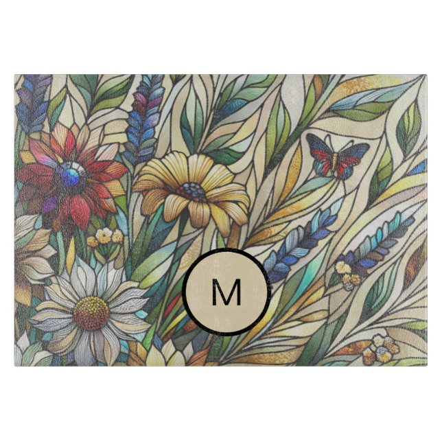 Planche À Découper Monogramme de terrain Fleur sauvage de conception  (Devant)
