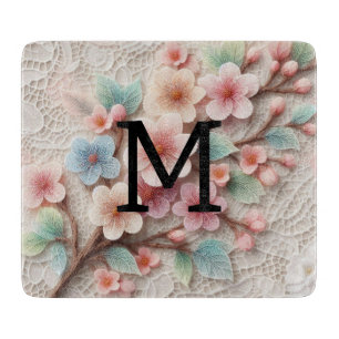 Planche À Découper Monogramme dentelle rose floral pastel fleurs de c