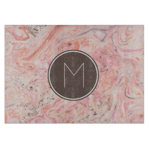 Planche À Découper Monogramme élégant en marbre rose