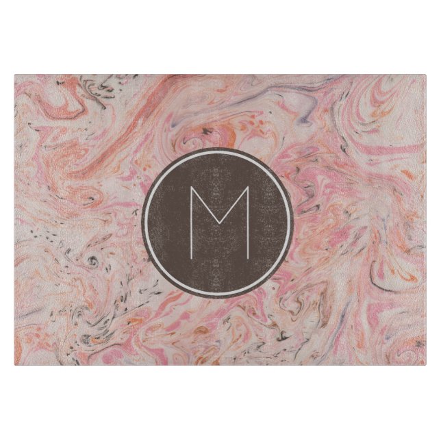 Planche À Découper Monogramme élégant en marbre rose (Devant)