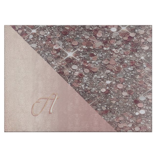 Planche À Découper Monogramme élégant en or rose (Devant)