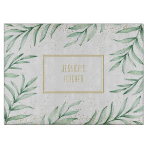 Planche À Découper Monogramme Elégant Verdure Aquarelle Feuilles