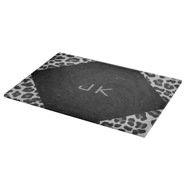 Planche À Découper Monogramme Empreinte de léopard noir et blanc (Coin)