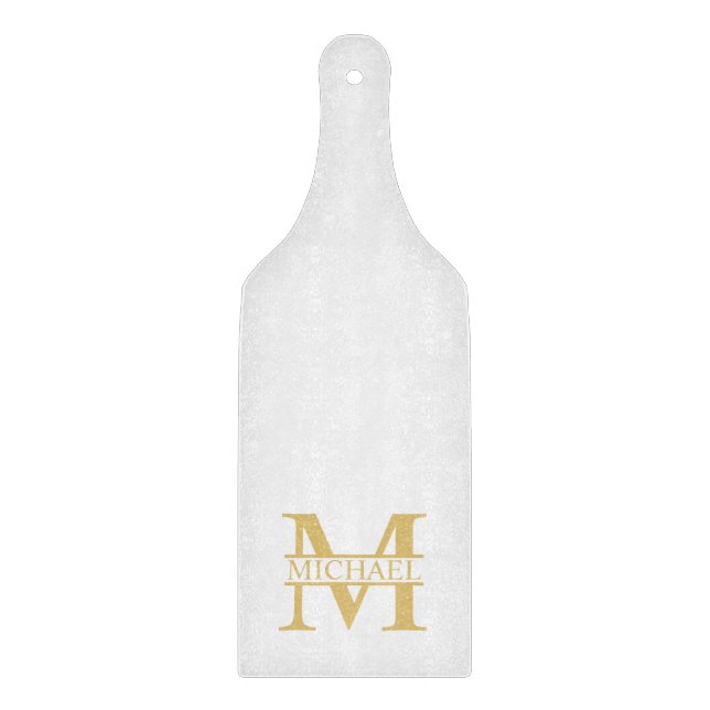 Planche À Découper Monogramme et nom personnalisé blanc et or (Devant)