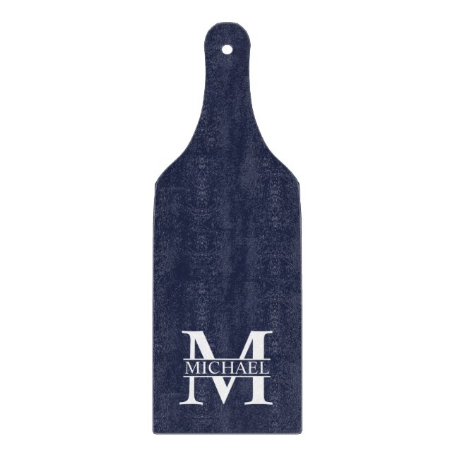 Planche À Découper Monogramme et nom personnalisés bleu marine (Devant)