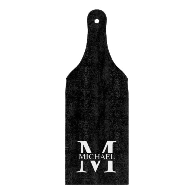 Planche À Découper Monogramme et nom personnalisés en noir (Devant)