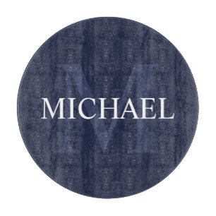 Planche À Découper Monogramme et nom personnalisés Marine Blue