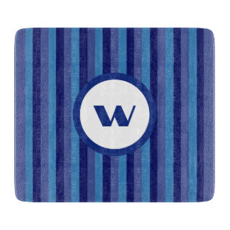 Planche À Découper Monogramme et rayures bleu rustique