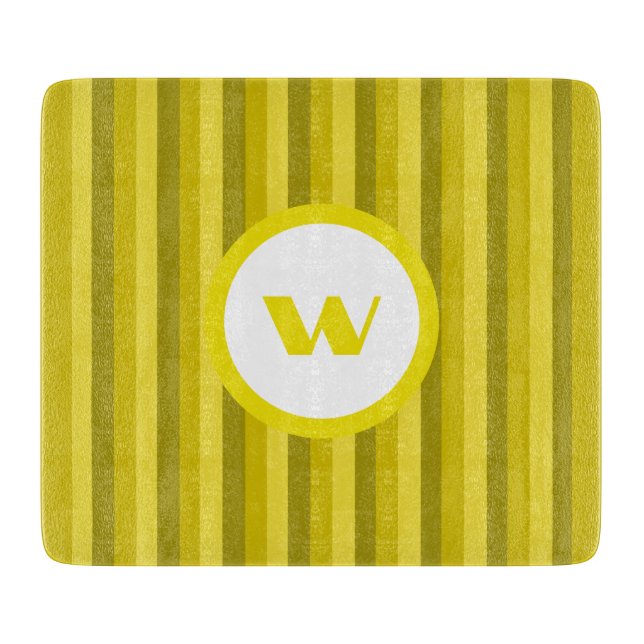 Planche À Découper Monogramme et rayures rustiques jaunes (Devant)