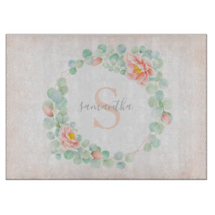 Planche À Découper Monogramme Eucalyptus Feuille Peony Floral Peach S