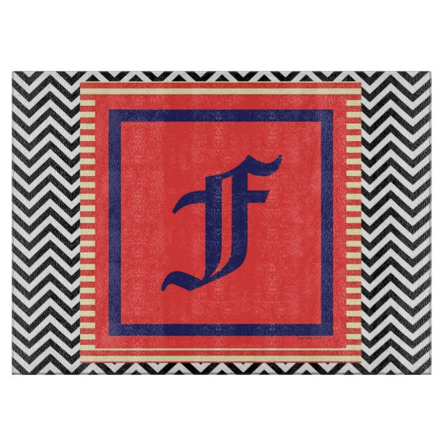 Planche À Découper Monogramme F Panneau de coupe en verre trempé (Devant)