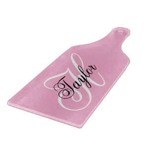 Planche À Découper Monogramme fantaisie noir et blanc rose