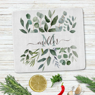 Planche À Découper Monogramme feuilles de verdure d'eucalyptus vert s