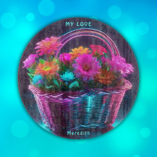 Planche À Découper Monogramme Fleurs de couleurs vives dans un panier