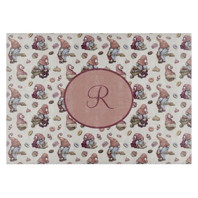 Planche À Découper Monogramme Gnomes Cuisson, Cupcakes, Donuts, Migno (Devant)