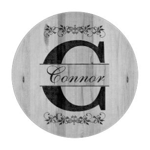 Planche À Découper Monogramme Gris Faux Boucher Bloc Bois   Texte do-