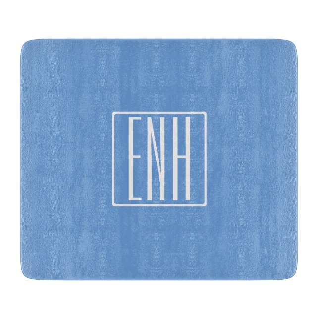 Planche À Découper Monogramme Initiales 3 Moderne Gras | Bleu Clair (Devant)