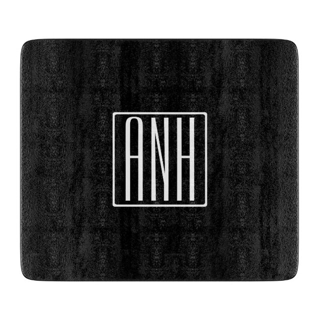 Planche À Découper Monogramme Initiales 3 Modernes Gras | Blanc Sur N (Devant)