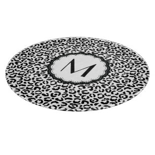 Planche À Découper Monogramme Léopard Noir et Blanc