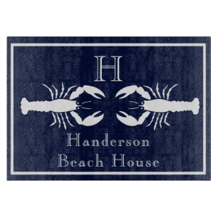 Planche À Découper Monogramme Marine Bleu Bleu Homard Nautique