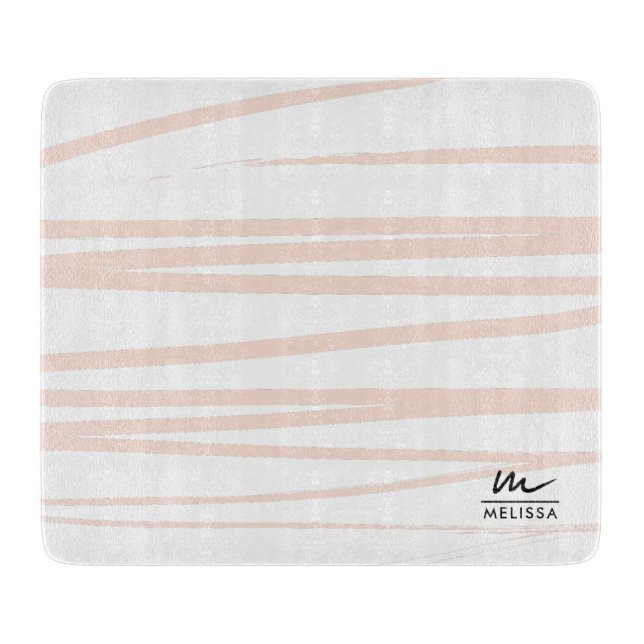 Planche À Découper Monogramme moderne Lignes rose pâle Art Abstrait (Devant)