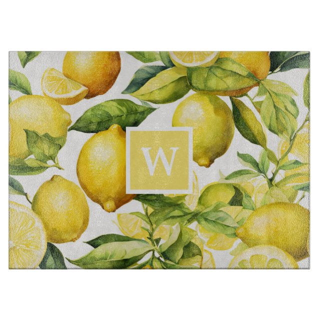 Planche À Découper Monogramme Motif Citrus citron (Devant)