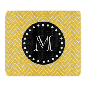 Planche À Découper Monogramme noir jaune du motif de Chevron