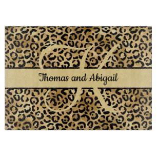 Planche À Découper Monogramme noir or imprimé léopard guépard animal