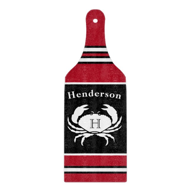 Planche À Découper Monogramme Noir Rouge Crabe Blanc Coupe Nautique (Devant)