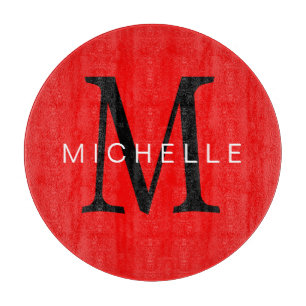 Planche À Découper Monogramme noir rouge professionnel Votre nom