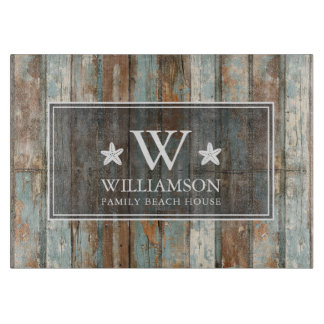 Planche À Découper Monogramme Nom de famille Russe Boho Wood Beach Ho