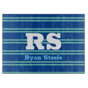 Planche À Découper Monogramme & nom en gras, Lt Lignes Turquoises sur