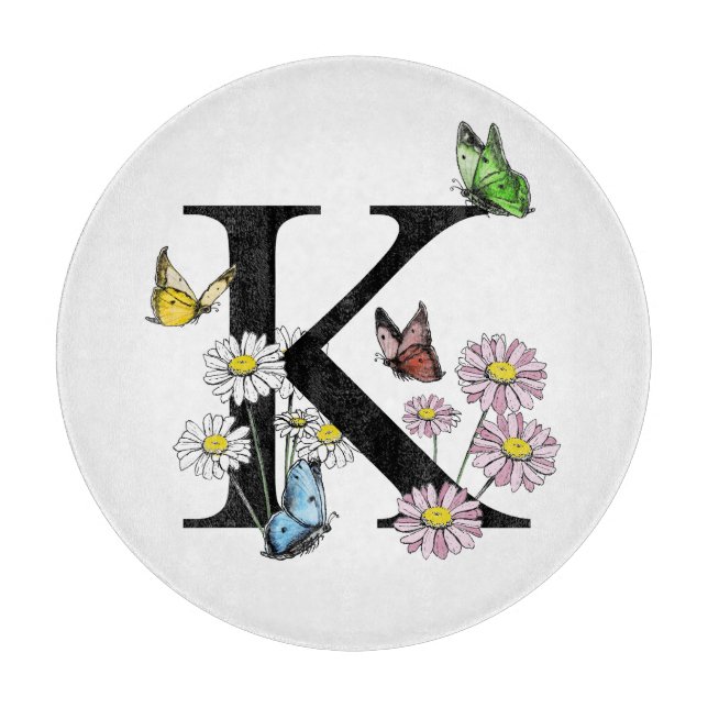 Planche À Découper Monogramme papillon aquarelle florale lettre K (Devant)