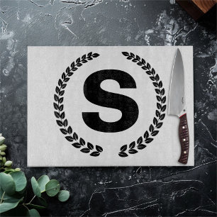 Planche À Découper Monogramme personnalisé avec feuilles de laurier