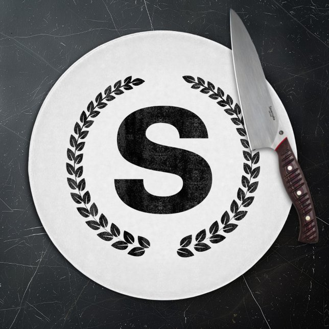 Planche À Découper Monogramme personnalisé avec Feuilles Laurel (Créateur téléchargé)