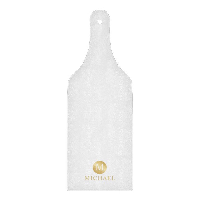 Planche À Découper Monogramme personnalisé de luxe blanc et or (Devant)