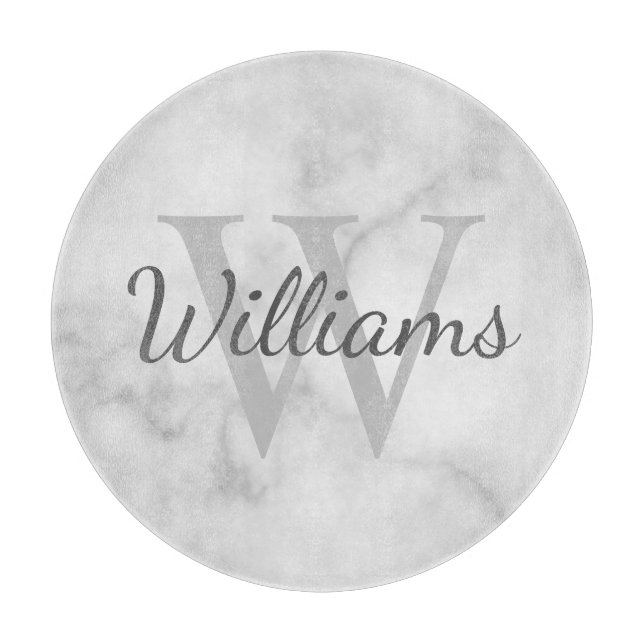 Planche À Découper Monogramme personnalisé et apparence de marbre de  (Devant)