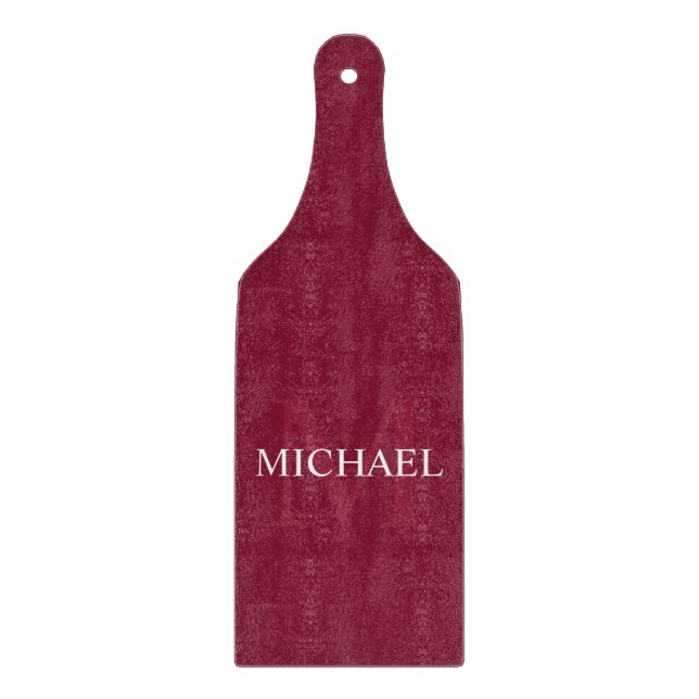 Planche À Découper Monogramme personnalisé et nom Rouge bordeaux (Devant)