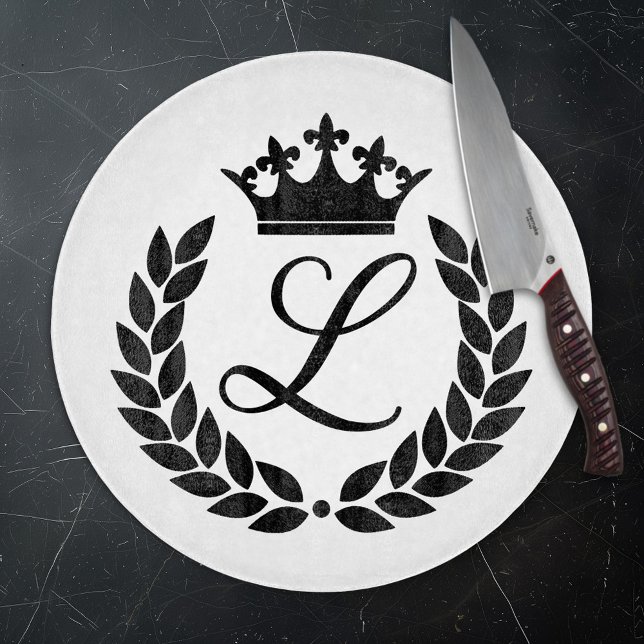 Planche À Découper Monogramme personnalisé Feuilles de Laurier & Cour (Créateur téléchargé)