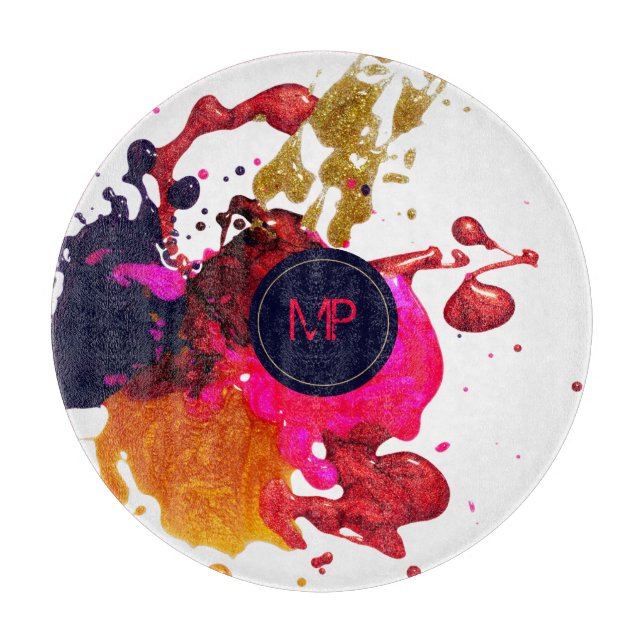 Planche À Découper Monogramme Pink Purple Gold Splatter (Devant)