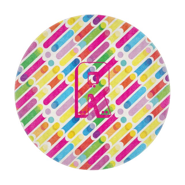 Planche À Découper Monogramme Rainbow Diagonal Lines Motif Pop Art (Devant)